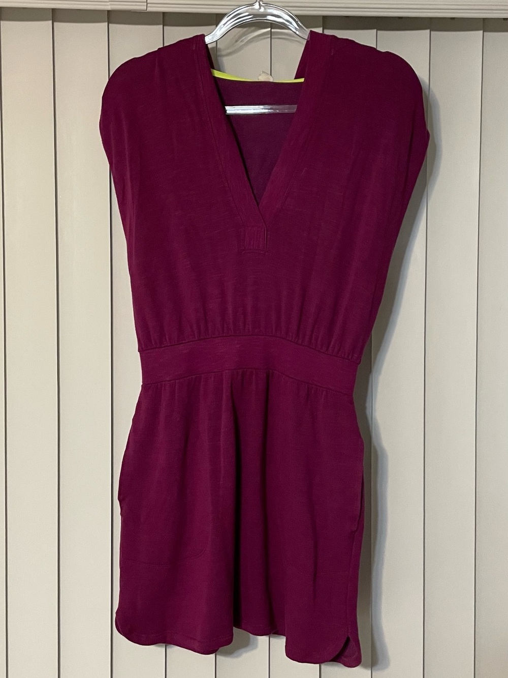 Daily Practice V-Neck Short Hoody Dress in Deep Berry- Size XS